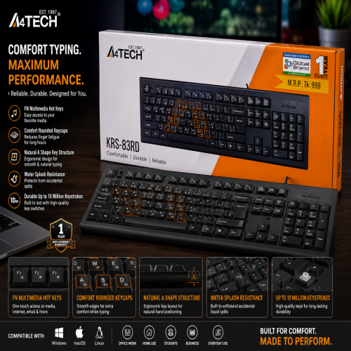 A4tech KRS-82BD FN-Hotkeys Wired Multimedia Keyboard